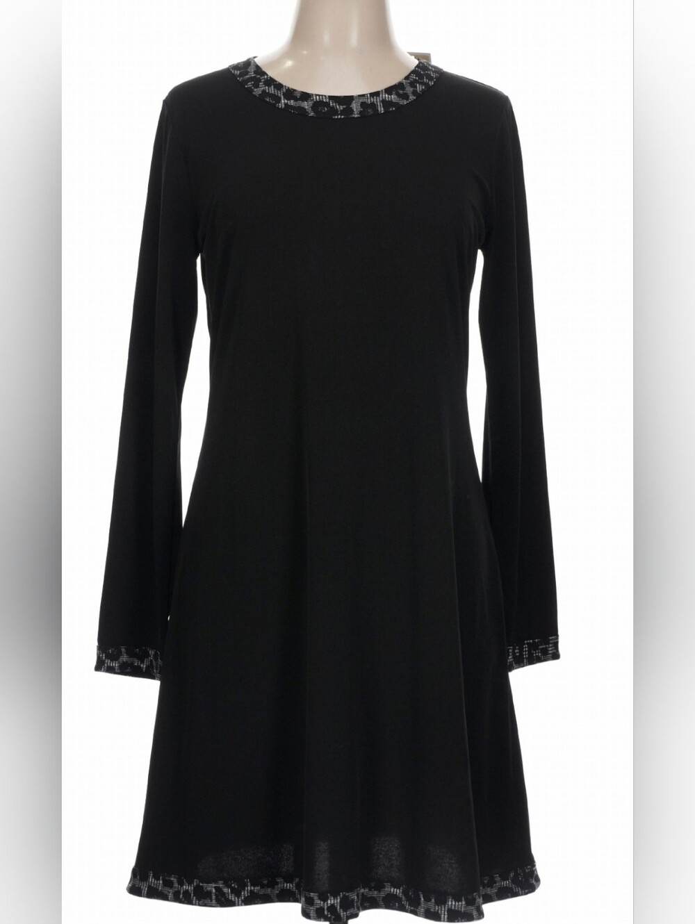 Michael Kors NWT Black Long-Sleeve Dress with Animal Print Hem & Cuffs Sz L